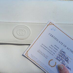 Vintage Gucci White Leather Monogram Messenger Shoulder Bag